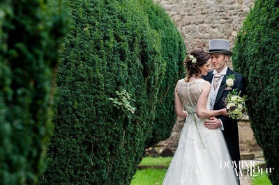 Bride and groom in beautiful yorkshire gardens